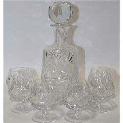 CRYSTAL DECANTER WITH 6 CRYSTAL GLASSES
