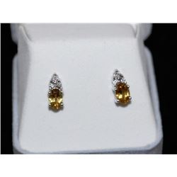#4-STERLING SILVER CITRINE & DIAMOND EARRINGS