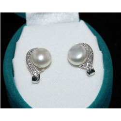#6-STERLING SILVER FRESHWATER PEARL & DIAMOND