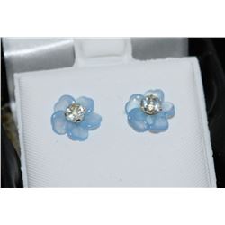 #11-14K GOLD AQUAMARINE EARRINGS WITH CHALCEDONY