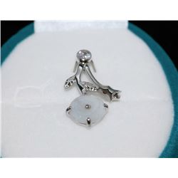 #18-STERLING SILVER JADE & CUBIC ZIRCONIA PENDANT