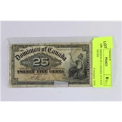 1900 DOMINION OF CANADA 25 CENT SHINPLASTER