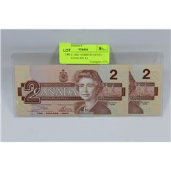 GEM UNC 1986 "ROBIN"$2 NOTES CONSECUTIVE S/N X2