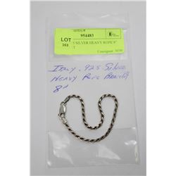 ITALY .925 SILVER HEAVY ROPE 8" BRACELET