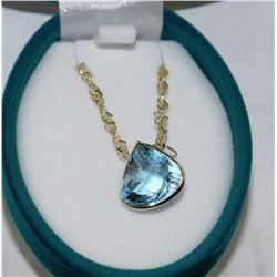 #38-14K GOLD BLUE TOPAZ (11.30CT) PENDANT WITH 10K
