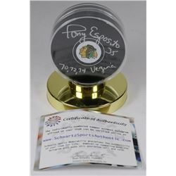 TONY ESPOSITO AUTOGRAPHED HOCKEY PUCK DISPLAY