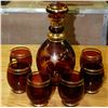 Image 1 : AMBER GLASS LIQUOR DECANTER WITH 6 GLASSES