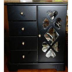 BLACK JEWELLERY BOX W/CONTENTS