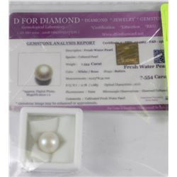 FRESH WATER PEARL 7.554CT WHITE/ROSE WITH COA