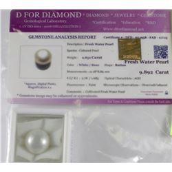 FRESH WATER PEARL 9.892CT, WHITE ROSE WITH COA