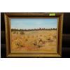 Image 1 : OIL ON CANVAS PICTURE OF STOOKS IN FIELD FARM