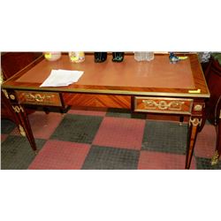 EGYPTIAN MADE ORNATE 3 DRAWER DESK WITH LEATHER