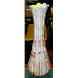 LARGE RIBBED MULTI COLOURED ART GLASS VASE