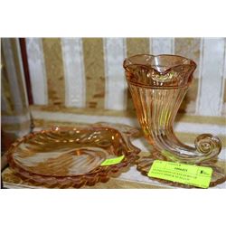 DEPRESSION GLASS HORN OF PLENTY DISH & SCALLOP