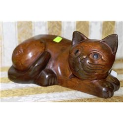 SOLID WOOD HAND CARVED CAT