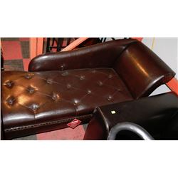 NEW BROWN LEATHERETTE STORAGE CHAISE LOUNGE CHAIR