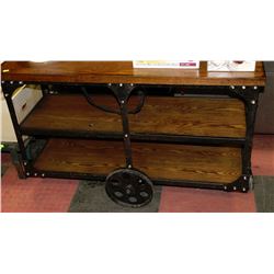 NEW WOOD AND METAL RAILROAD STYLE SOFA TABLE