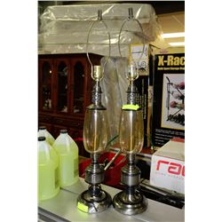 PAIR OF PEWTER AND GLASS CAPE STYLE LAMPS