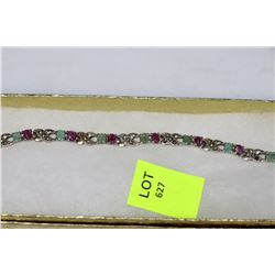 .925 SILVER RUBY & EMERALD BRACELET