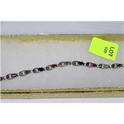 .925 SILVER RUBY, EMERALD & SAPPHIRE BRACELET