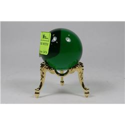 MYSTIC GREEN GLASS SPHERE WITH STAND