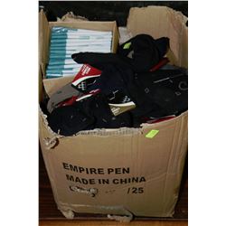 BOX OF SOCKS AND PENS