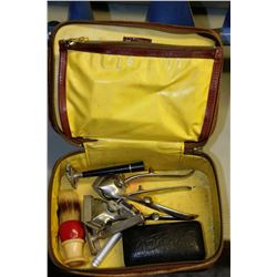 CASE WITH VINTAGE BARBER TOOLS INCLUDING RAZORS