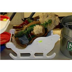 STUFFED BEAR WITH WOOD SLEIGH