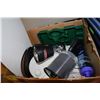 Image 1 : BOX OF KITCHEN ITEMS INCLUDING A BOX OF NEW DVD'S,
