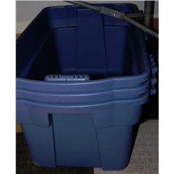 3 RUBBERMAID STORAGE TOTES (NO LIDS)