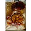 Image 1 : BOX OF AMBER GLASS FOOTED FRUIT BOWL,GRAVY BOAT,6
