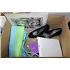 Image 1 : BOX OF MISC INCLUDING LADIES BAG, PAIR OF HIGH