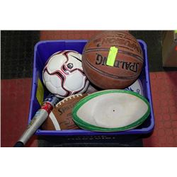 BOX OF VARIOUS SPORTS BALLS