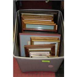 BIN OF FRAMED PICS INCLUDING CROSS STITCH,WHEAT &