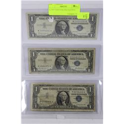 1957  US $1 NOTE BLUE SEAL SILVER CERTIFICATES  X3