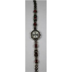 LADIES VANITY FAIR WATCH W/ RED GARNET-LIKE STONES