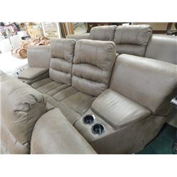 LEATHER LOVE SEAT WITH 2 CONSOLES - NEW
