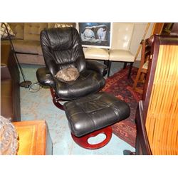 SWIVEL LEATHER? ARM CHAIR WITH STOOL