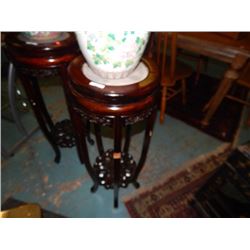 MARBLE AND MAHOGANY PLANT STAND - EACH LEG - 1 ½" MISSING PIECE - AS-IS