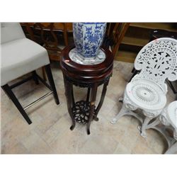 MARBLE AND MAHOGANY PLANT STAND - EACH LEG - 1 ½" MISSING PIECE - AS-IS
