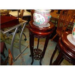 MARBLE AND MAHOGANY PLANT STAND - EACH LEG - 1 ½" MISSING PIECE - AS-IS