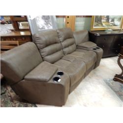 LEATHER LOVE SEAT WITH 2 CONSOLES - NEW