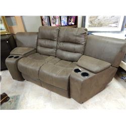 LEATHER LOVE SEAT WITH 2 CONSOLES - NEW
