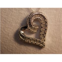 NECKLACE - WHITE DIAMOND CLUSTER HEART NECKLACE & CHAIN - STERLING SILVER SETTING - INCLUDING $725