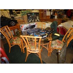 TABLE - OVAL GLASS - WICKER ACCENT - PLUS 6 CHAIRS =  7 pc TTL