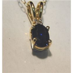 NECKLACE - 14KT YELLOW GOLD DIAMOND AND SAPPHIRE NECKLACE - OVAL CUT BLUE SAPPHIRE - WITH 14K YELLOW