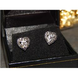 EARRINGS - NEW BLACK DIAMOND EARRINGS - HEART-SHAPE CLUSTER DESIGN - STERLING SILVER SETTING - POST 