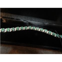 BRACKET - 14CT DIAMOND & EMERALD TENNIS BRACELET - STERLING SILVER SETTING - 25 EMERALDS - INCLUDES 