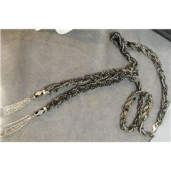 BRAIDED NECKLACE - ACCENTED WITH ONYX, RHINESTONES AND SILVER - ~21" LONG