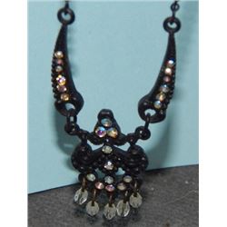 NECKLACE - UNIQUE DESIGN - BLACK CHAIN AND SETTING WITH RHINESTONES